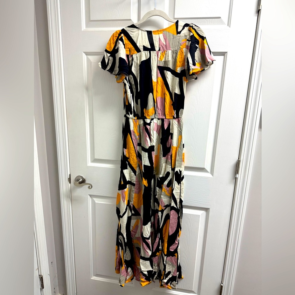 Black, Mustard, Pink and White Flutter Sleeve Maxi Sundress A-1